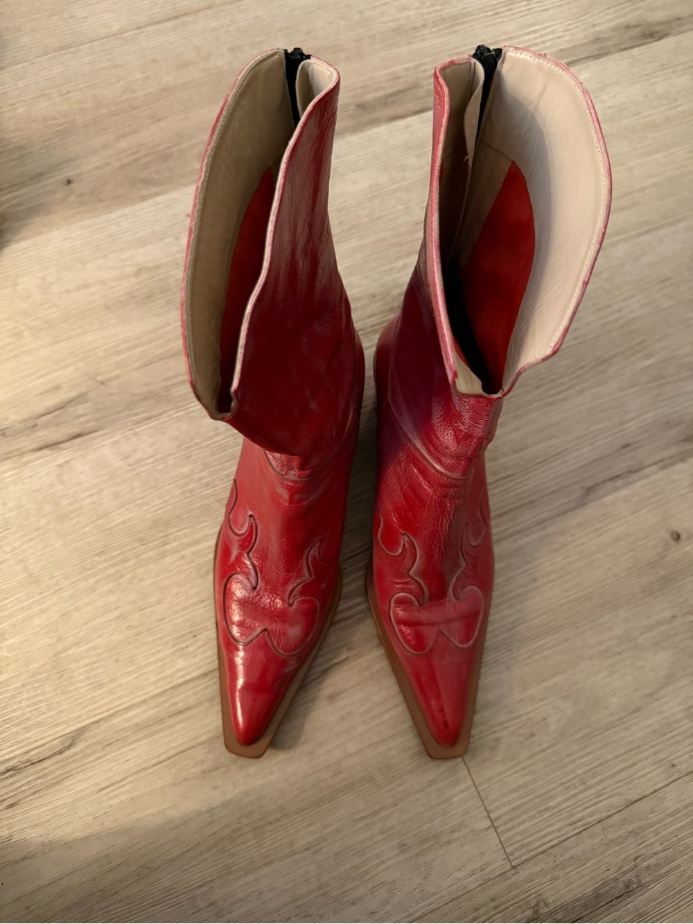 I.AM.GIA Red Pointed Toe Western Ankle Boots